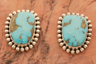 Artie Yellowhorse Rare Morenci Turquoise Sterling Silver Post Earrings